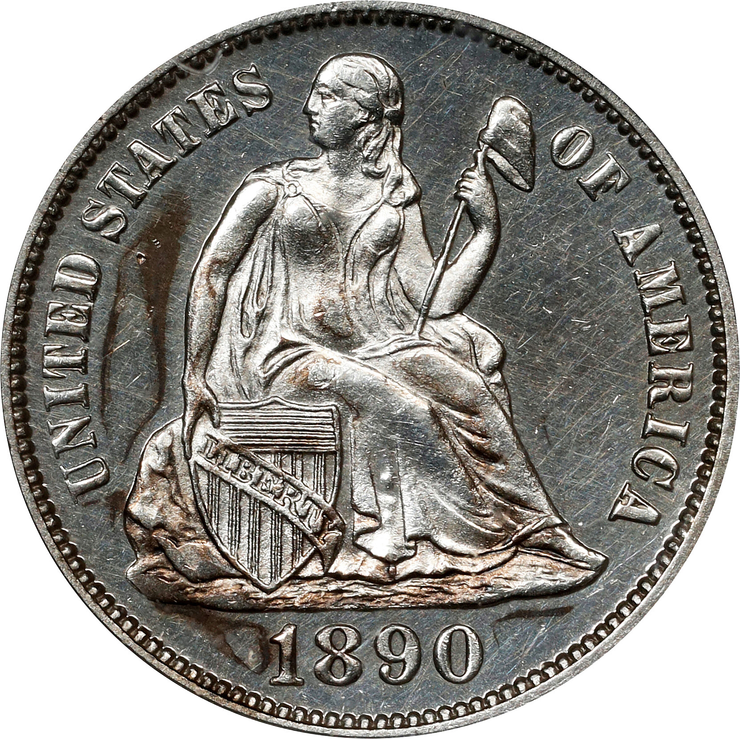 1890 Liberty Seated Dime. Proof-62 (PCGS).