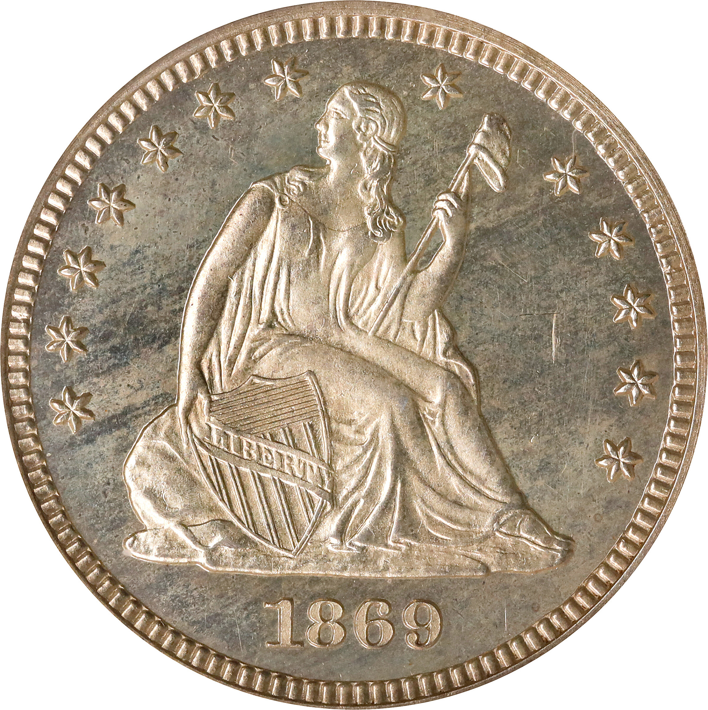 1869 Liberty Seated Quarter. Proof-64 (PCGS). CAC. OGH.
