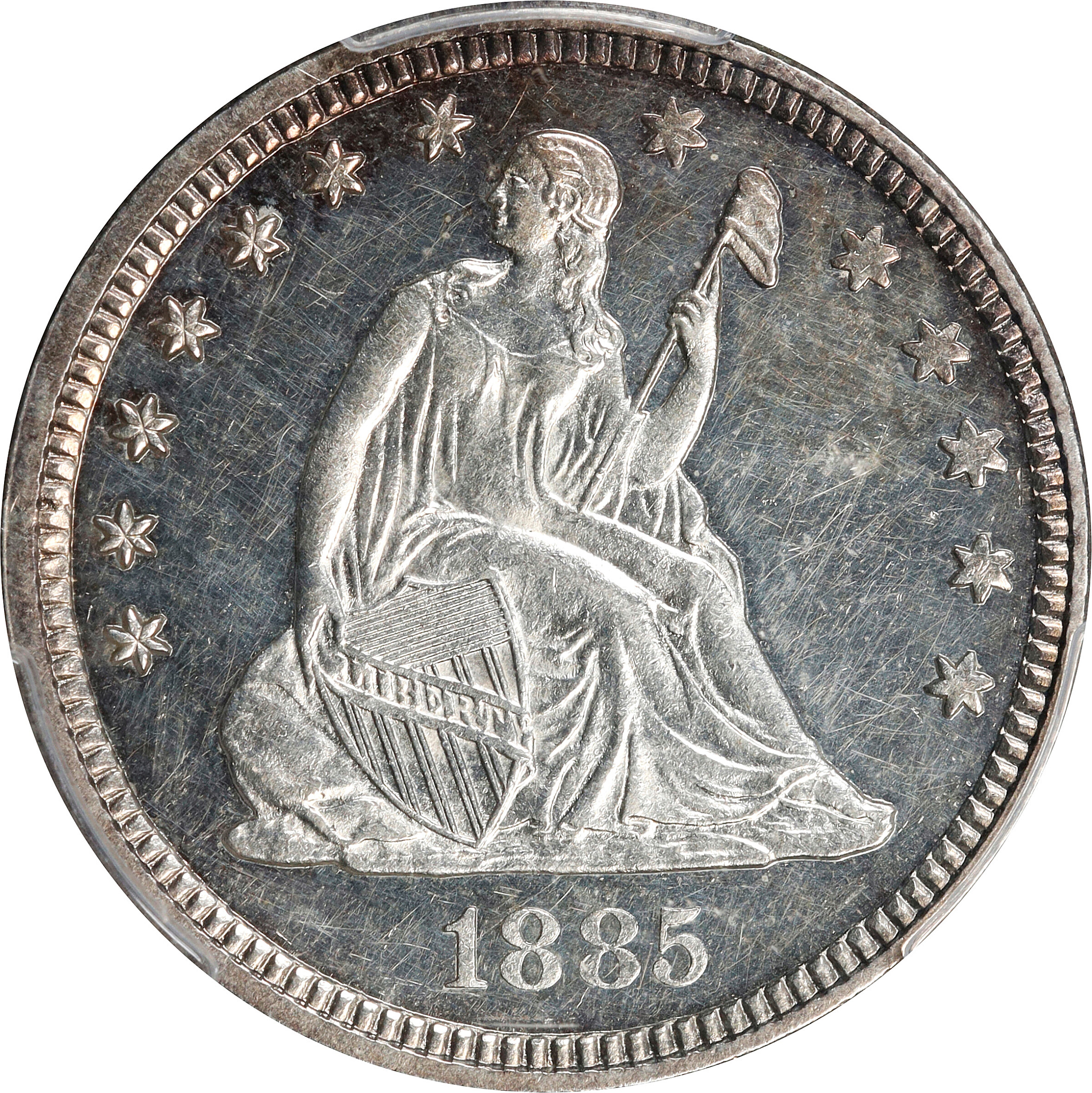 1885 Liberty Seated Quarter. Proof-61 (PCGS).