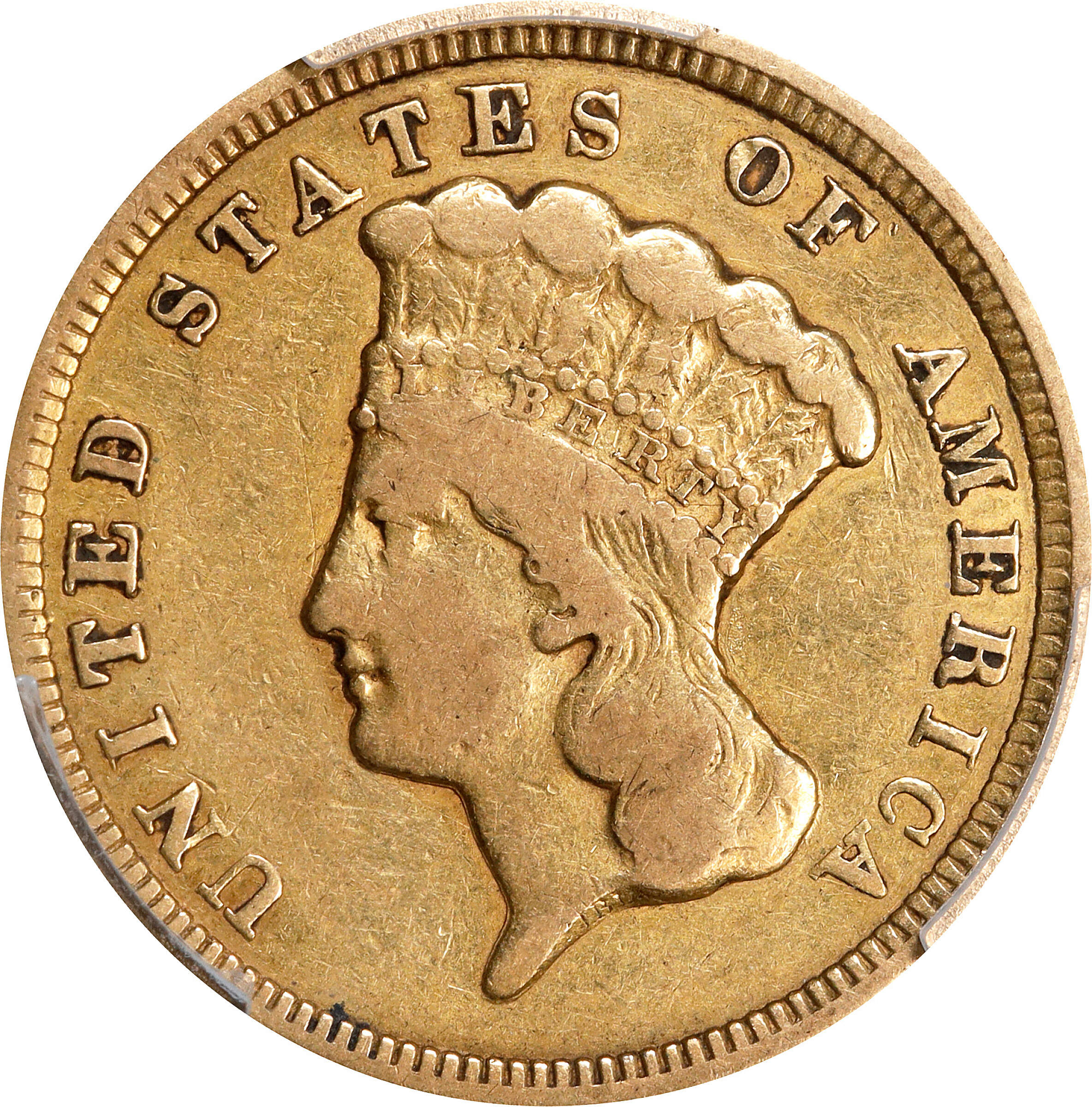 1856 Three-Dollar Gold Piece. VF-25 (PCGS).