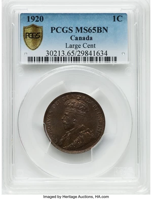 image for: Canada: George V "Large" Cent 1920 MS65 Brown PCGS,...