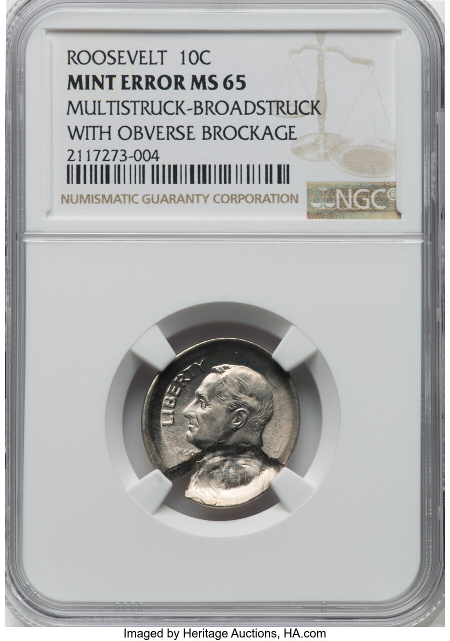 No Date 10C Roosevelt Dime -- Multistruck, Broadstruck with Obverse Brockage -- MS65 NGC....