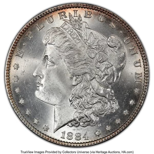 image for: 1884 $1 Large Dot, VAM-3, MS65 PCGS. A Top 100 Variety. PCGS Population: (4/0 and 0/0+). NGC Census: (2/2 and 0/0+). MS65....