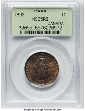 image for: Canada: Victoria Cent 1893-H MS65 Red and Brown PCGS,...