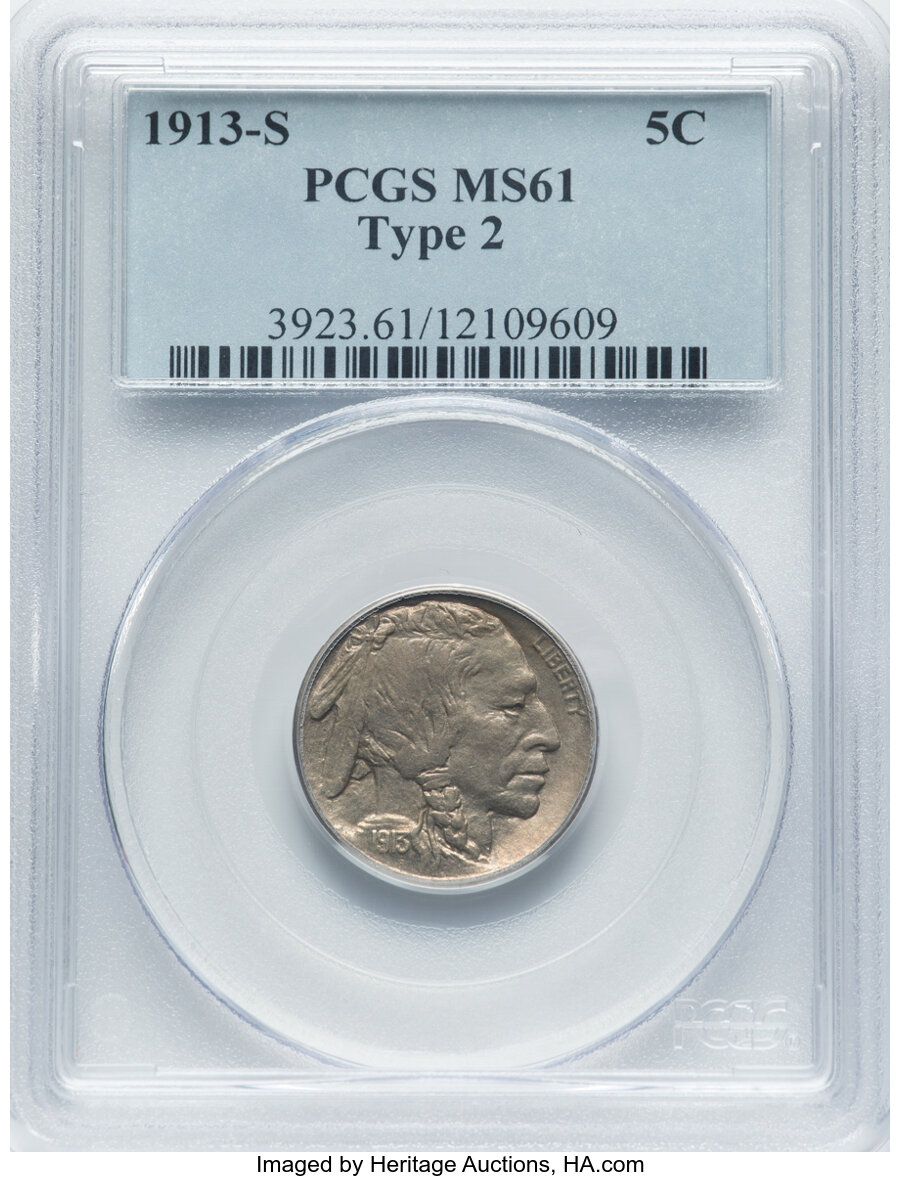 1913-S 5C Type Two MS61 PCGS. PCGS Population: (16/1352). NGC Census: (63/767). CDN: $700 Whsle. Bid for NGC/PCGS MS61. Min...