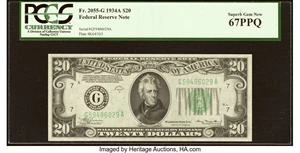 image for: Fr. 2055-G $20 1934A Federal Reserve Note. PCGS Superb Gem New 67PPQ....