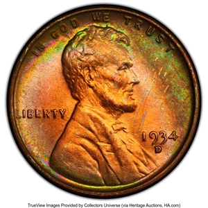 image for: 1934-D 1C MS66 Red and Brown PCGS. PCGS Population: (65/1 and 1/0+). NGC Census: (56/10 and 1/1+). CDN: $80 Whsle. Bid for ...