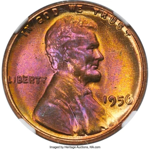 image for: 1956 1C MS67★ Red and Brown NGC. NGC Census: (14/0 and 2/0*). PCGS Population: (1/0 and 2/0*). CDN: $45 Whsle. Bid f...