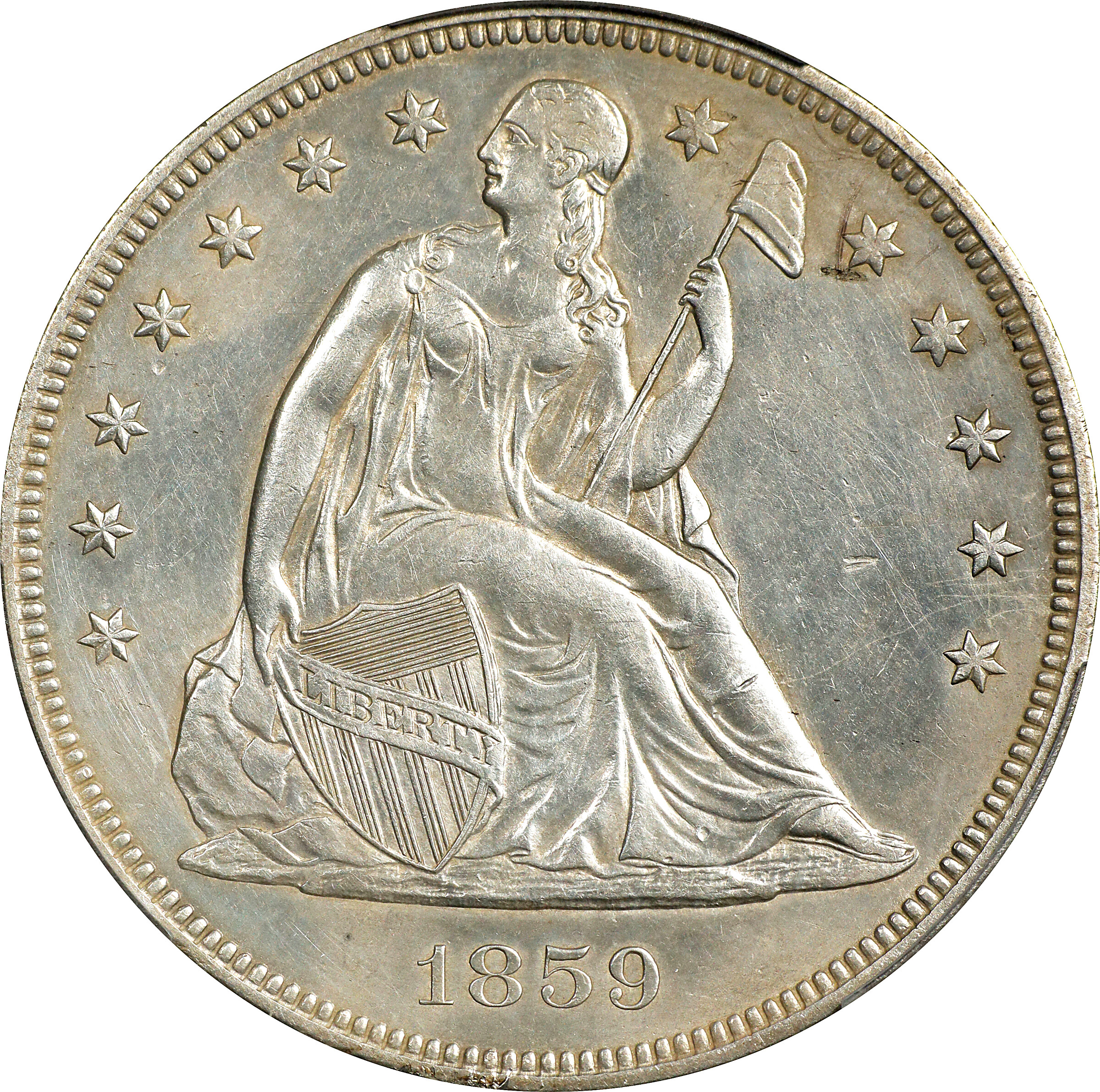 1859 Liberty Seated Silver Dollar. OC-2. Rarity-3-. AU Details--Cleaned (PCGS).