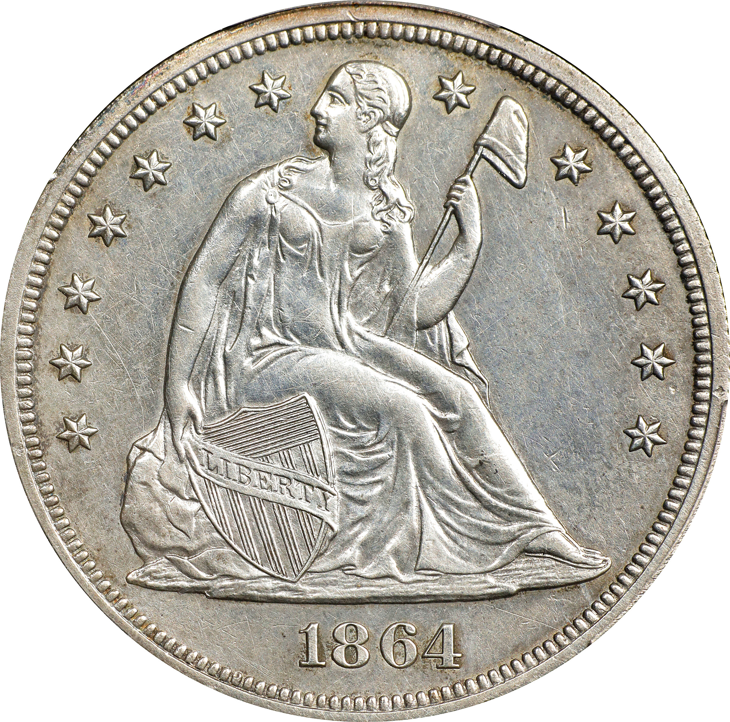 1864 Liberty Seated Silver Dollar. Proof. AU Details--Cleaned (PCGS).