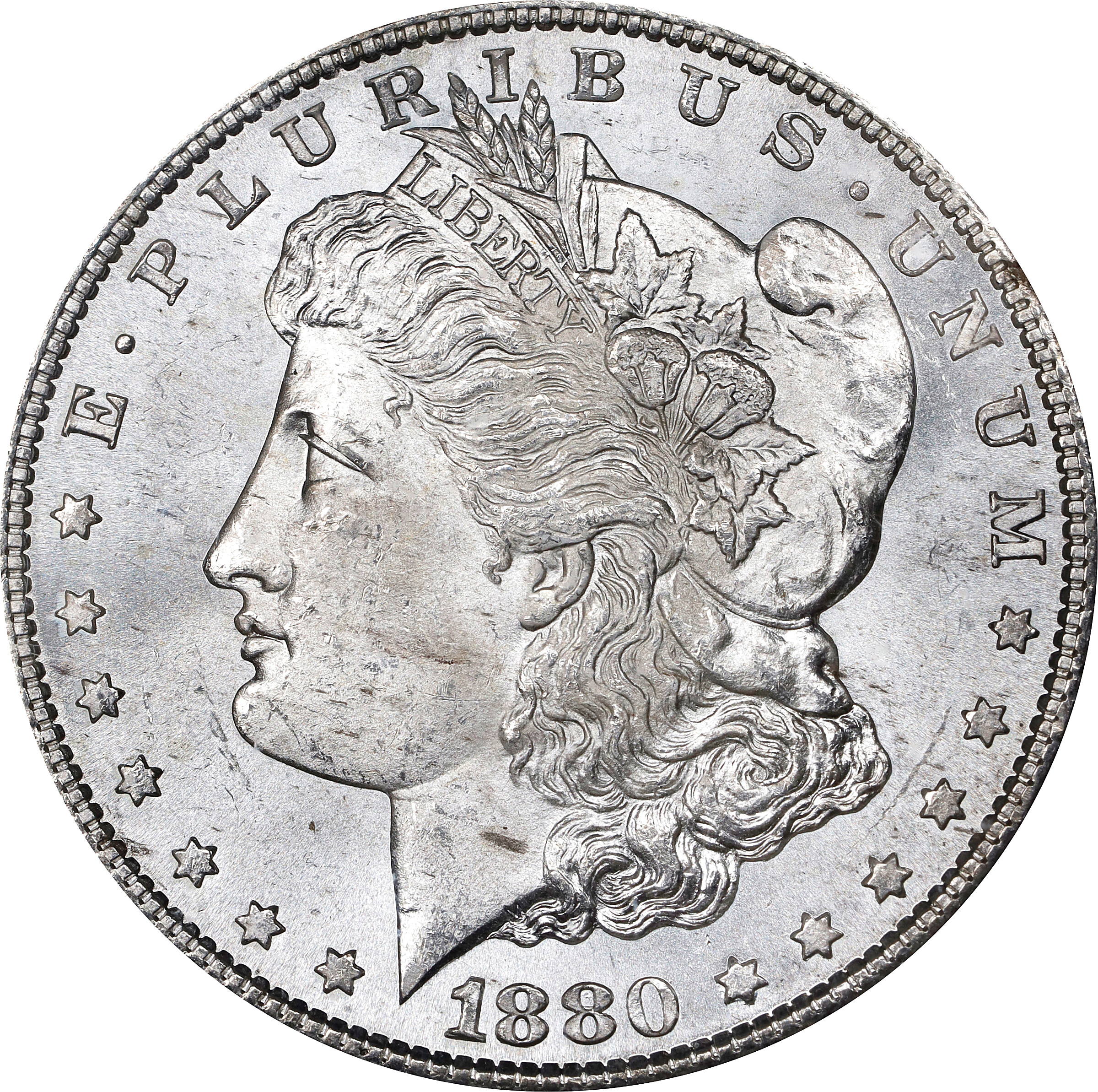 1880-S Morgan Silver Dollar. VAM-10. Top 100 Variety. 8/7, Crossbar Overdate. MS-65 (ICG).