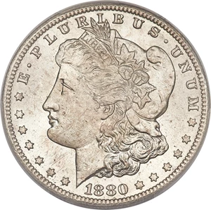 image for: 1880-CC $1 8/7, Reverse of 1878, VAM-7, MS66 PCGS. A Hit List Variety. PCGS Population: (5/0 and 1/0+). NGC Census: (21/1 a...
