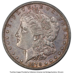 image for: 1879-S $1 Reverse of 1878, VAM-35, AU53 PCGS. A Top 100 Variety. PCGS Population: (5/34 and 0/0+). NGC Census: (0/0 and 0/0...