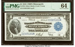 image for: Fr. 736 $1 1918 Federal Reserve Bank Note PMG Choice Uncirculated 64....