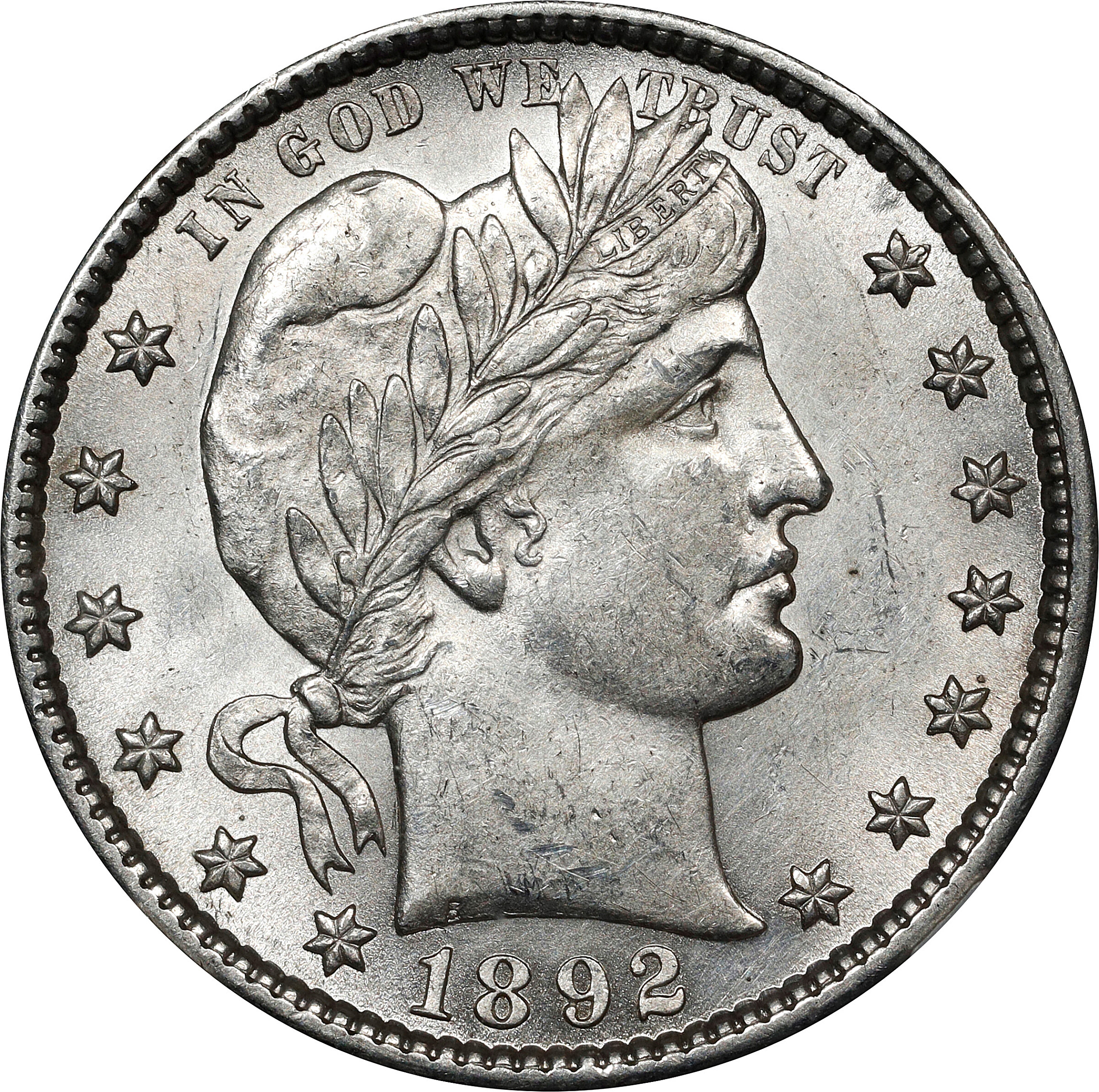 1892-S Barber Quarter. Type I Reverse. Unc Details--Cleaned (NGC).