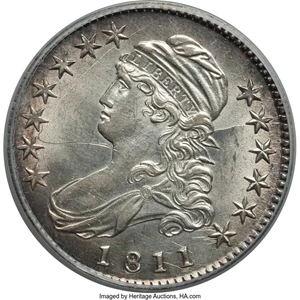 image for: 1811 50C Small 8, O-112, Low R.4, AU55 PCGS. PCGS Population: (1/2). NGC Census: (3/3). CDN: $1,210 Whsle. Bid for NGC/PCGS...