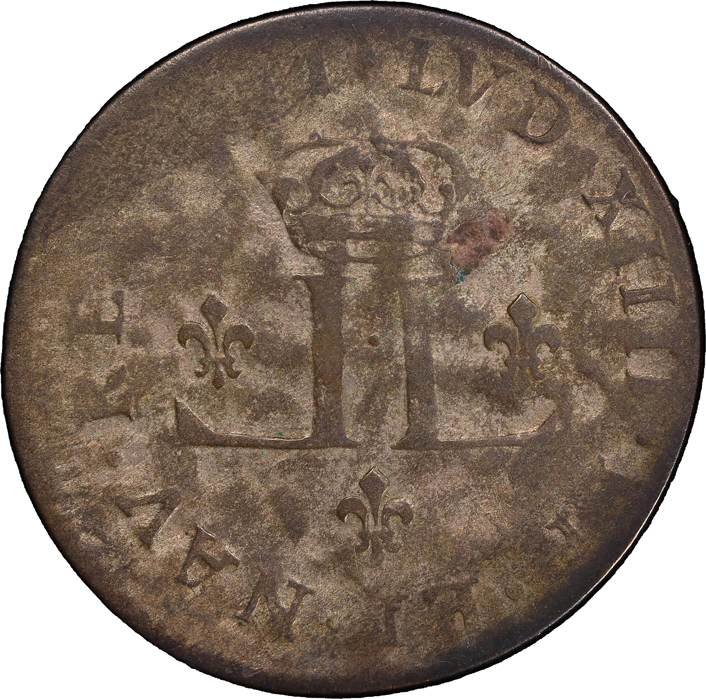 1711-D 30 Deniers, or Mousquetaire. Lyon Mint. Vlack-3. Rarity-2 (for type). Double Struck. Fine-12 (PCGS).
