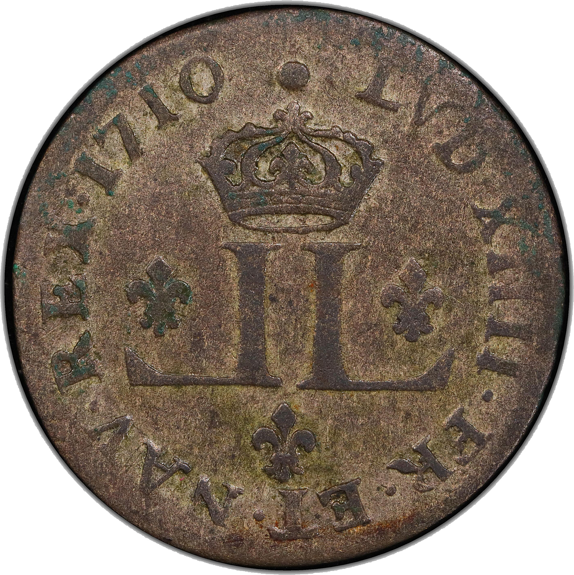 1710-AA 30 Deniers, or Mousquetaire. Metz Mint. Vlack-8b. Rarity-8. EF-40 (PCGS).