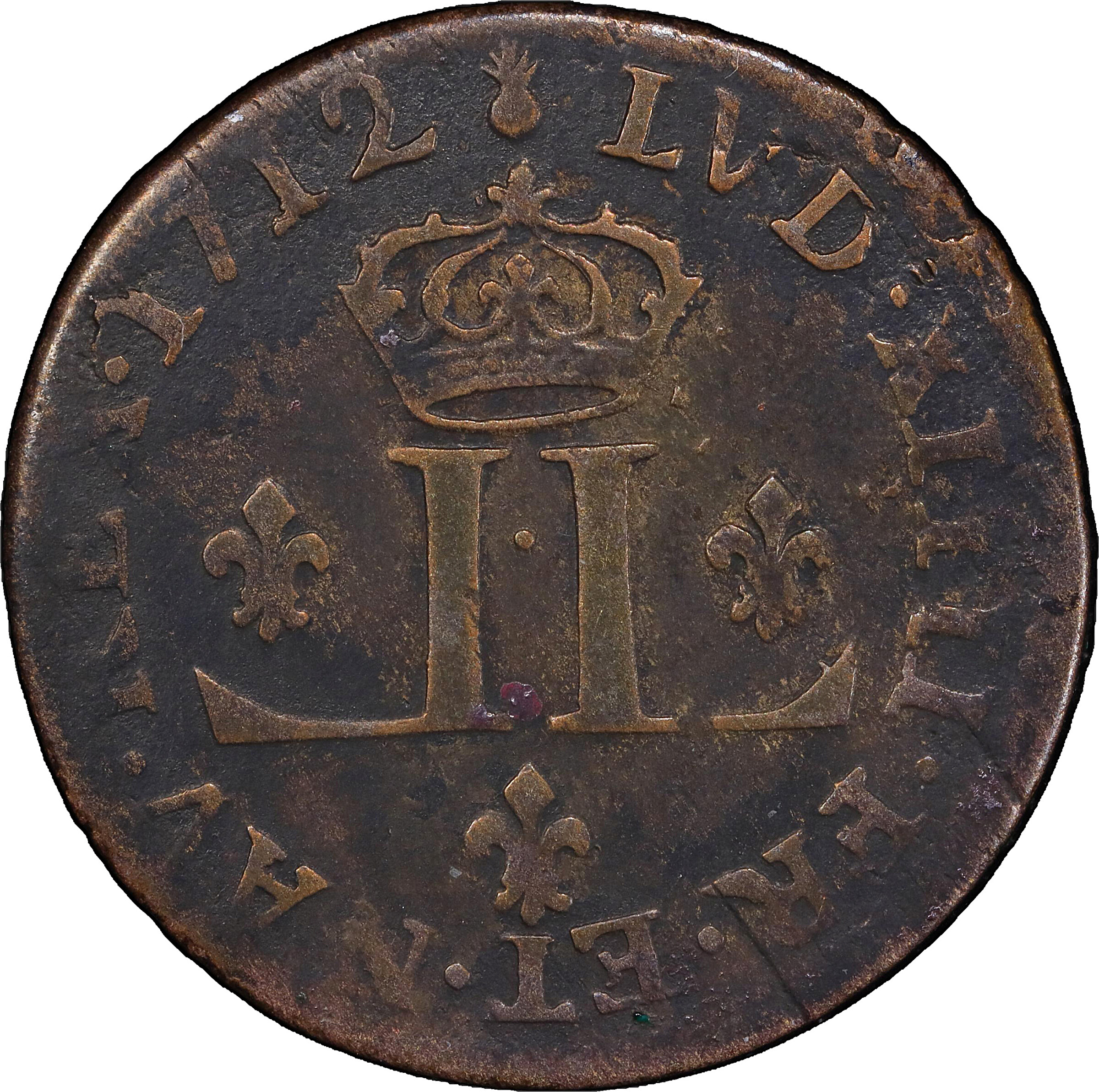 1712-AA 30 Deniers, or Mousquetaire. Metz Mint. Vlack-10. Rarity-3. VF-25 (PCGS).