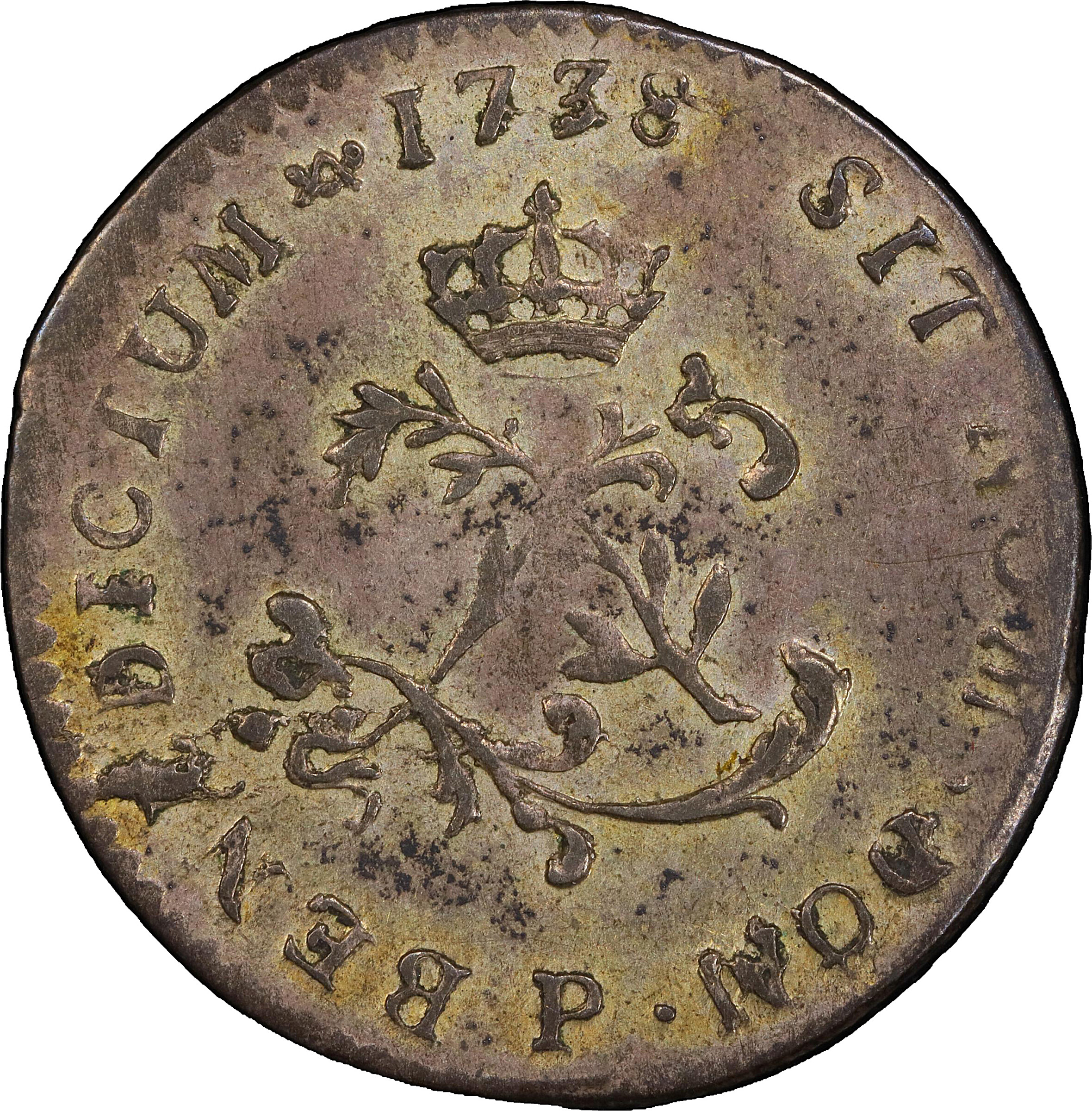 1738-P Sou Marque. Dijon Mint. Vlack-161a. Rarity-5. AU-58 (PCGS).