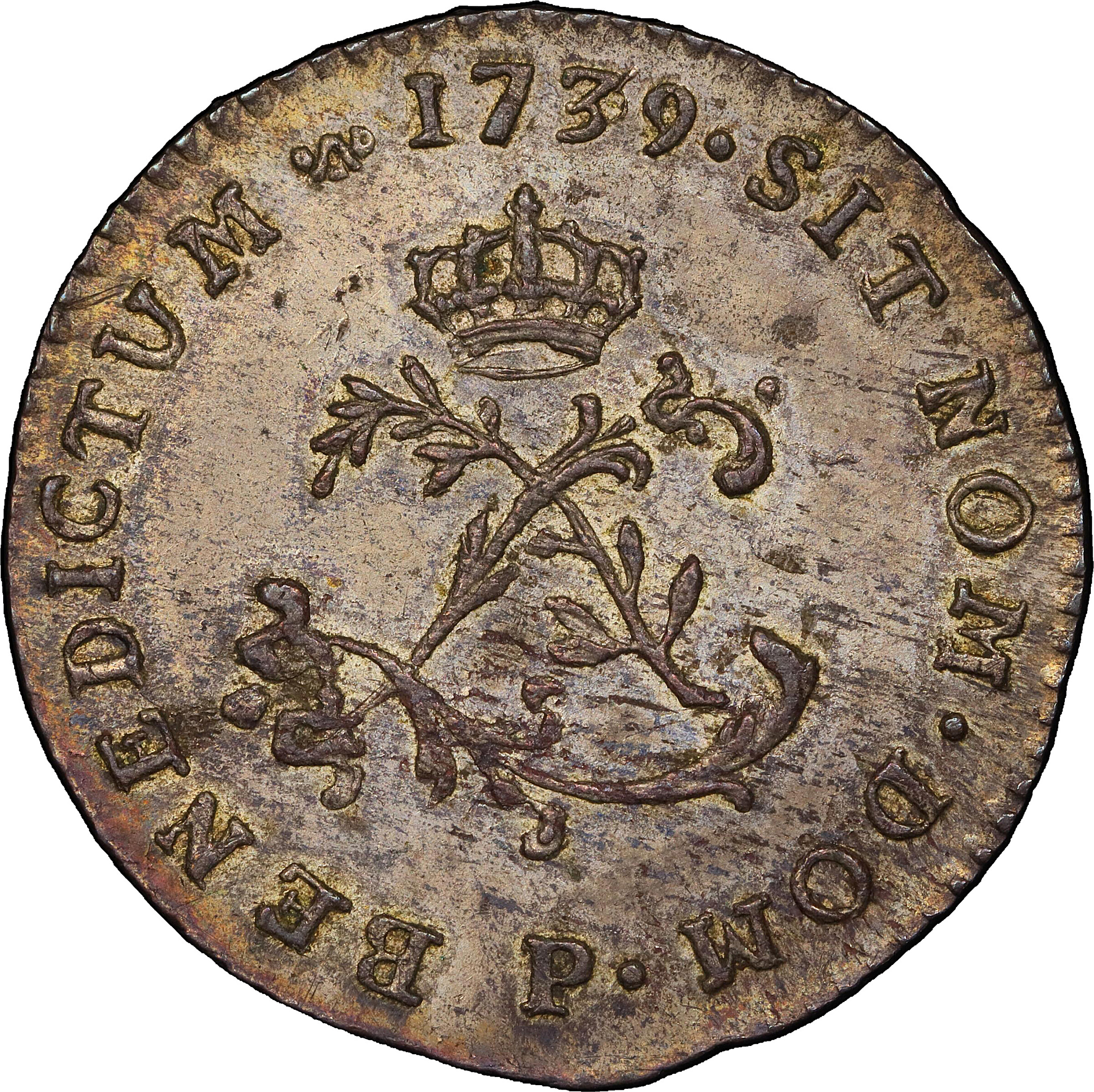 1739-P Sou Marque. Dijon Mint. Vlack-163, var. D.C.FR. MS-64 (PCGS).