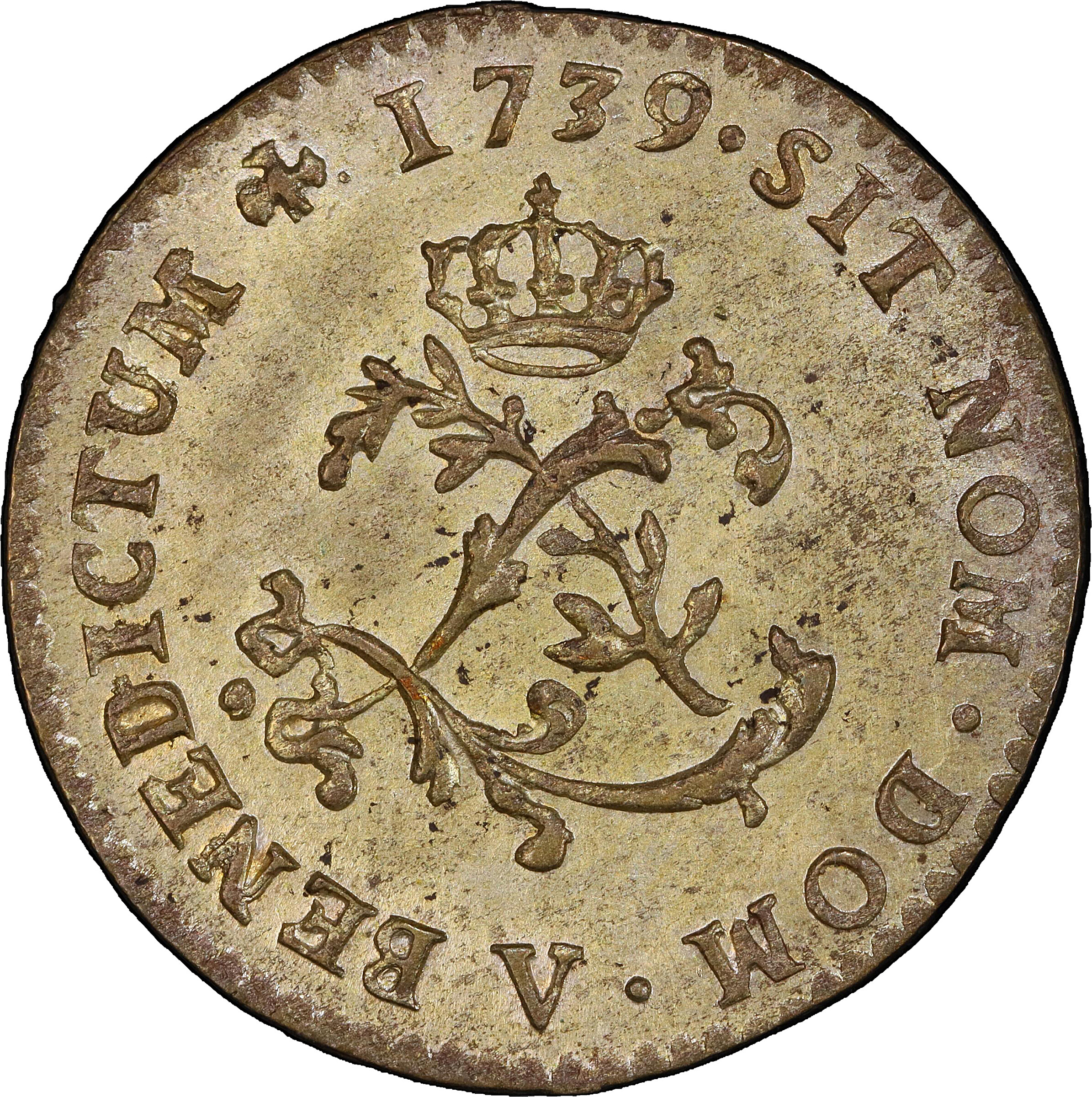 1739-V Sou Marque. Troyes Mint. Vlack-193. Rarity-2. MS-64 (PCGS).