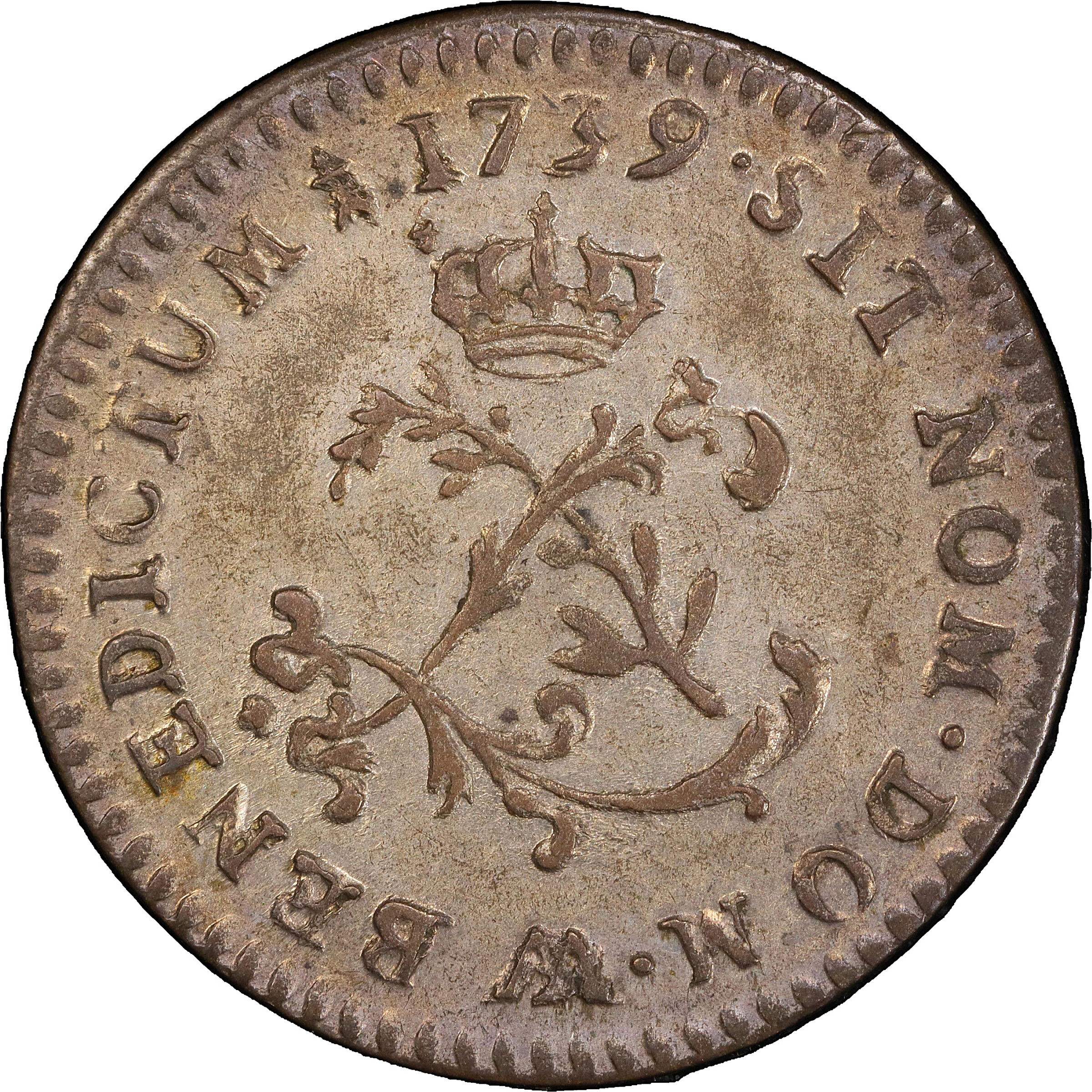 1739-AA Sou Marque. Metz Mint. Vlack-237a, var. No Stop After XV. AU-55 (PCGS).