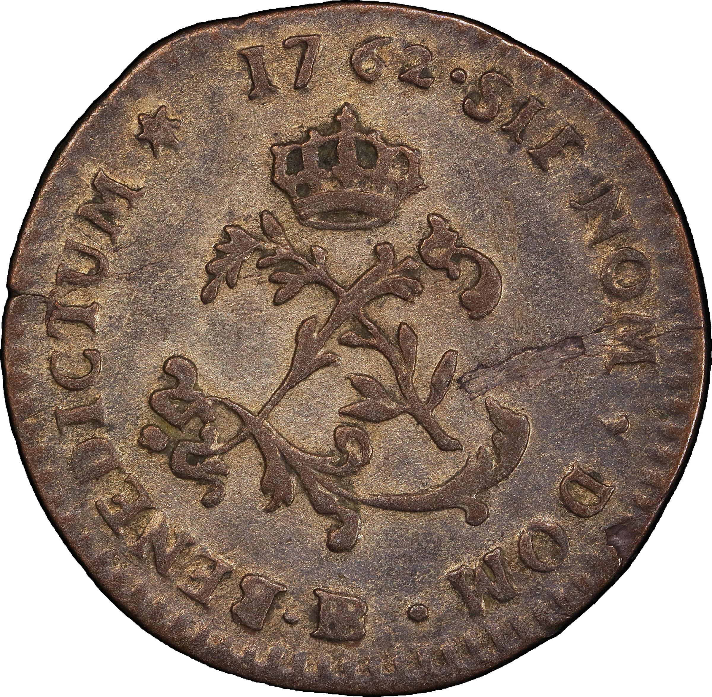 1762-BB Sou Marque. Strasbourg Mint. Vlack-275. Rarity-8. EF-45 (PCGS).