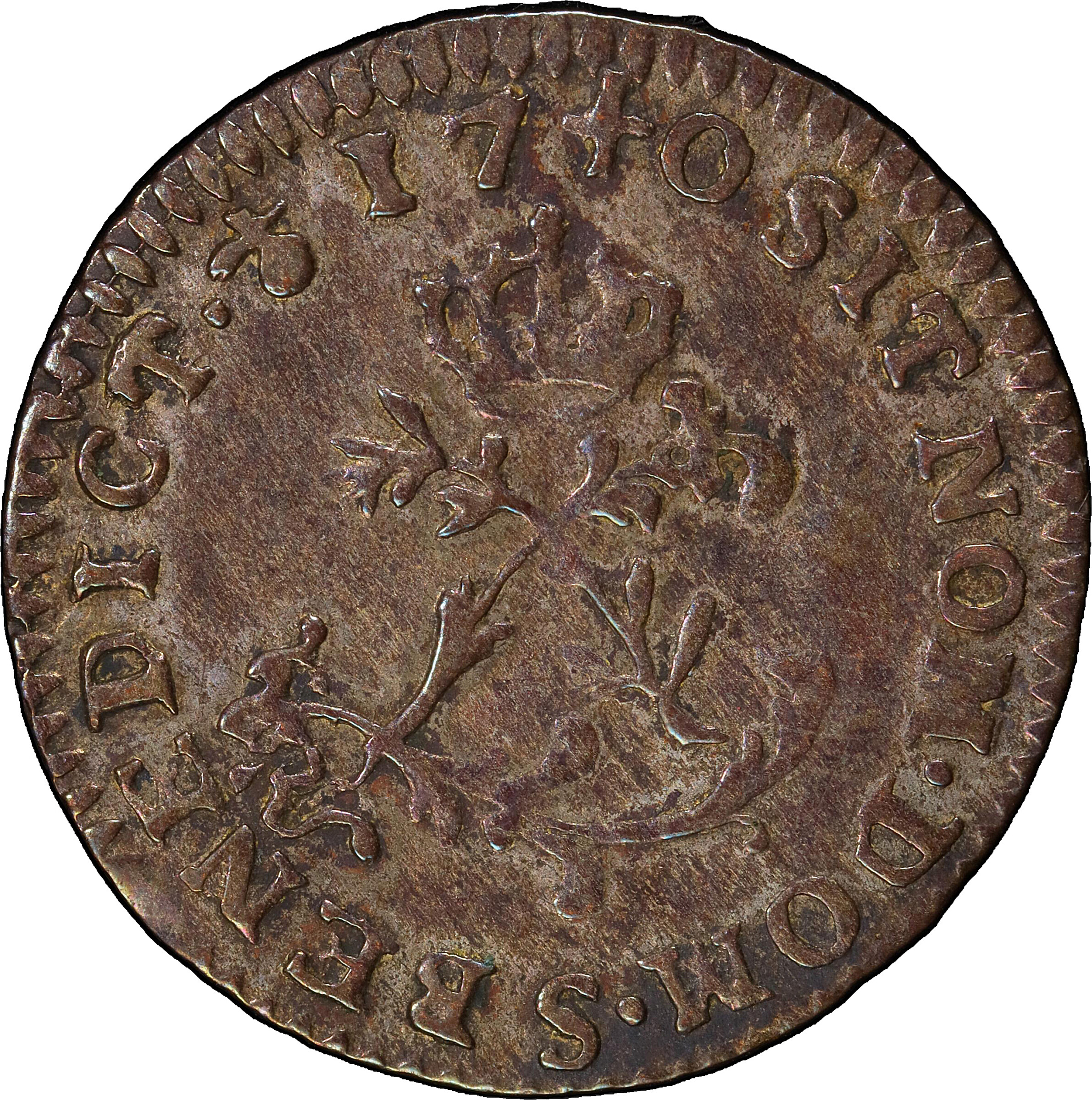 1740-S Half Sou Marque. Reims Mint. Vlack-312. Rarity-6. EF-45+ (PCGS).