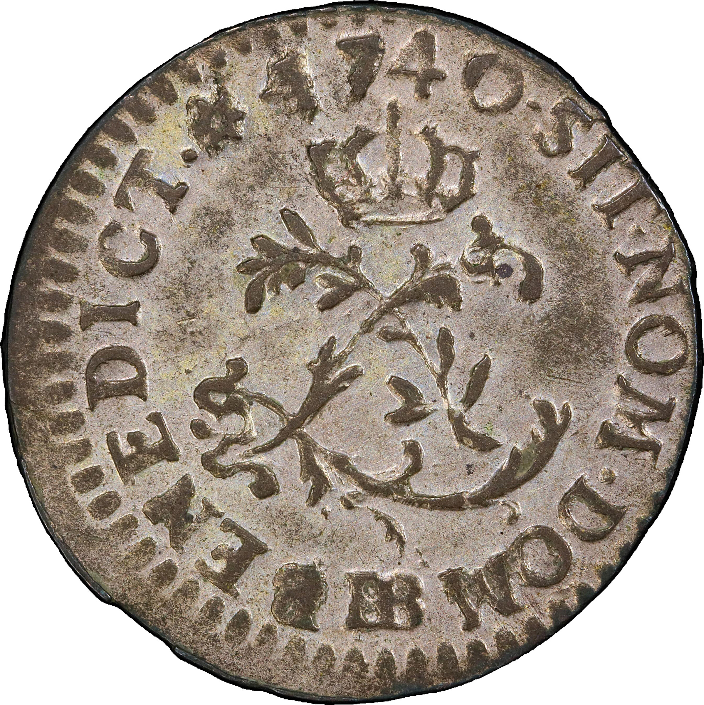 1740-BB Half Sou Marque. Strasbourg Mint. Vlack-325. Rarity-1. AU-58 (PCGS).