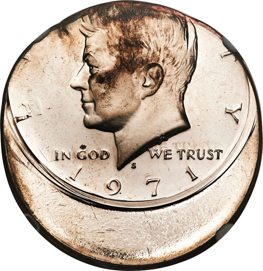 1971-S 50C Kennedy Half Dollar -- Double Struck, Both Strikes Off Center -- PR65 NGC....