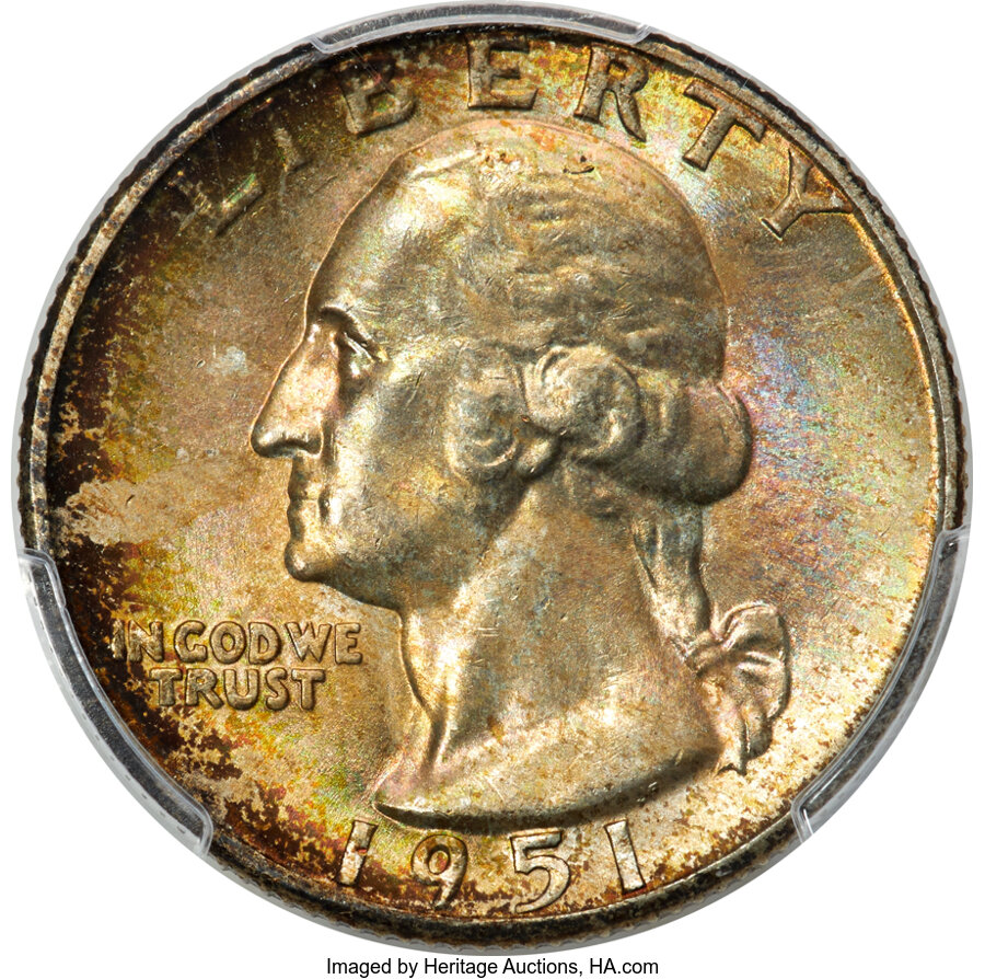 1951-D 25C MS66 PCGS. PCGS Population: (668/84). NGC Census: (856/159). CDN: $45 Whsle. Bid for NGC/PCGS MS66. Mintage 35,3...