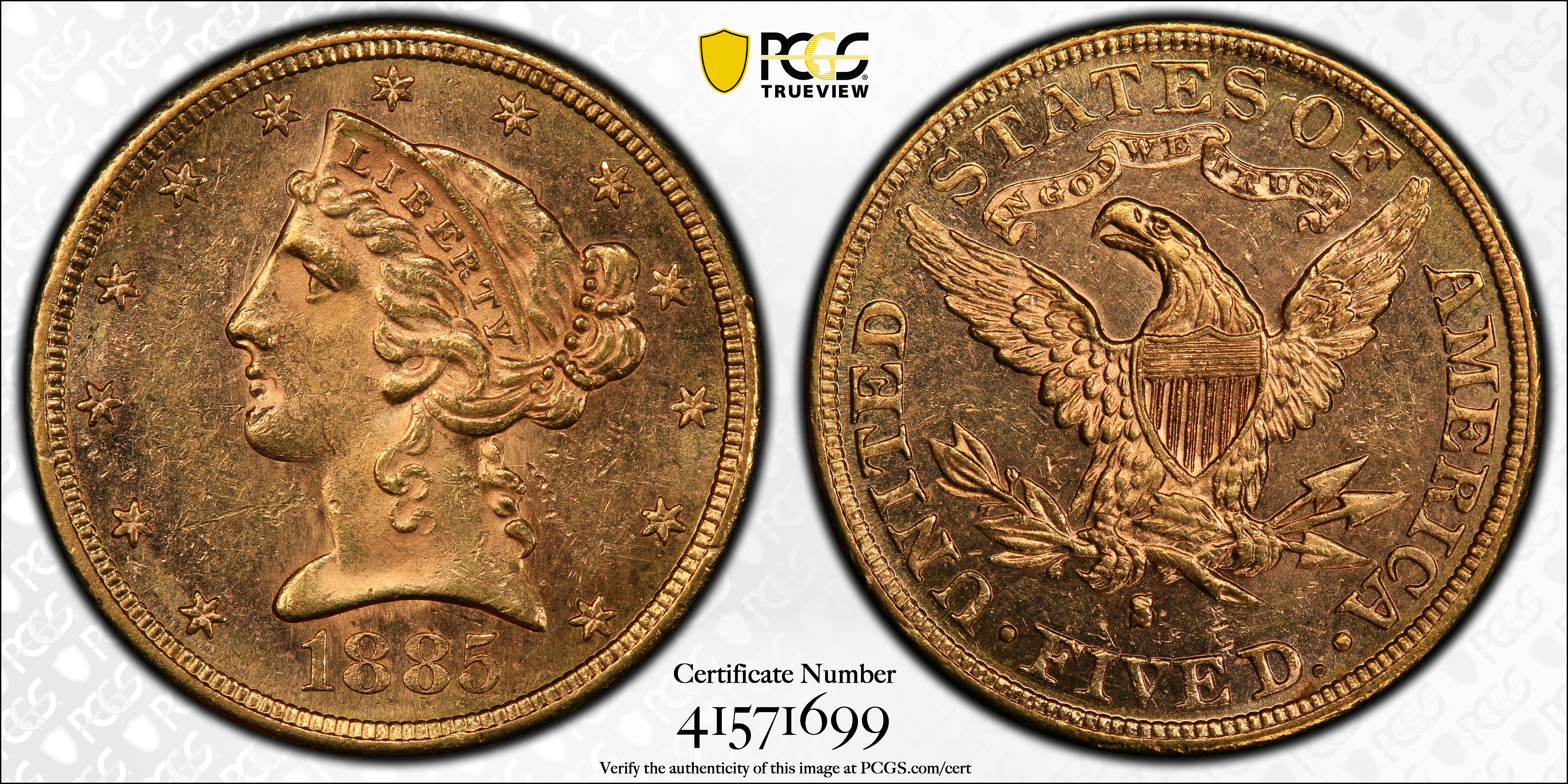 1885-S $5  MS PL thumbnail 3