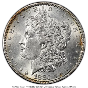 image for: 1880 $1 Partial E Reverse, VAM-39A, MS62 PCGS. A Hot 50 Variety. PCGS Population: (13/11 and 0/0+). NGC Census: (4/2 and 0/...