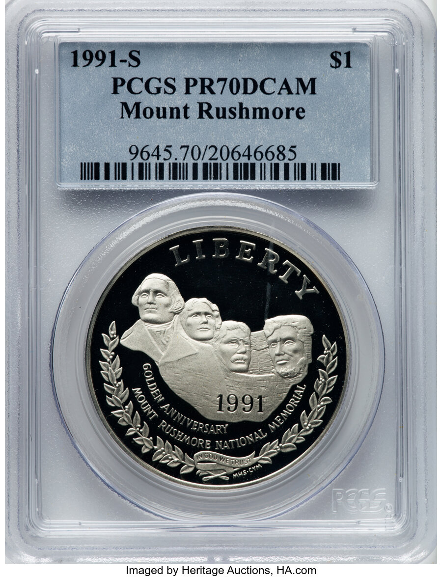 1991-S $1 Mount Rushmore Silver Dollar PR70 Deep Cameo PCGS. PCGS Population: (473). NGC Census: (243). CDN: $70 Whsle. Bid...