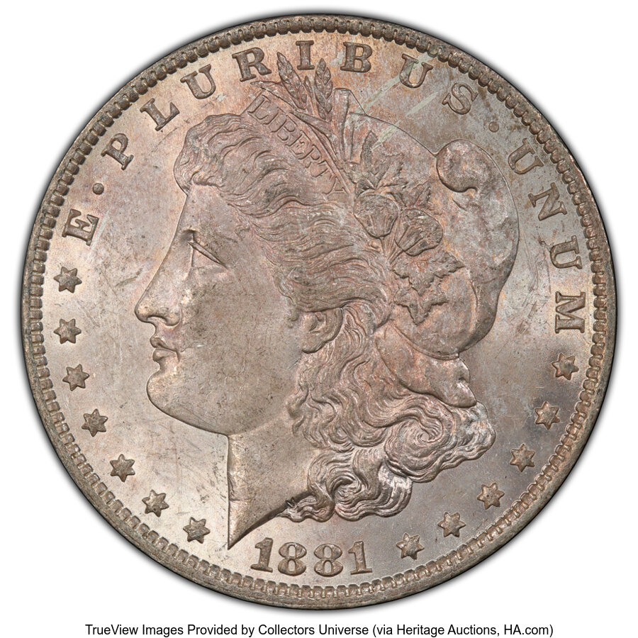 1881-O $1 Doubled Ear, VAM-27, MS62 PCGS. A Hot 50 Variety. PCGS Population: (8/4 and 0/1+). NGC Census: (0/0 and 0/0+). CD...