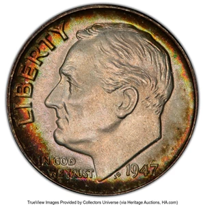 image for: 1947 10C MS68 Full Bands PCGS. PCGS Population: (5/0 and 0/0+). NGC Census: (6/0 and 0/0+). CDN: $2,000 Whsle. Bid for NGC/...