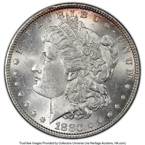 image for: 1880 $1 8 Over 7 Checkmark, VAM-16, MS63 PCGS. A Hot 50 Variety. PCGS Population: (4/4 and 0/0+). NGC Census: (0/0 and 0/0+...