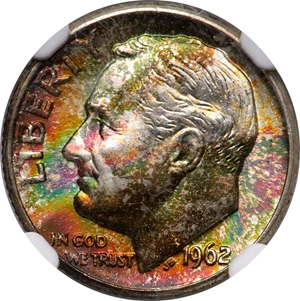 image for: 1962-D 10C MS68★ Full Bands NGC. NGC Census: (1/0 and 2/0*). PCGS Population: (2/0 and 2/0*). CDN: $5,000 Whsle. Bid...
