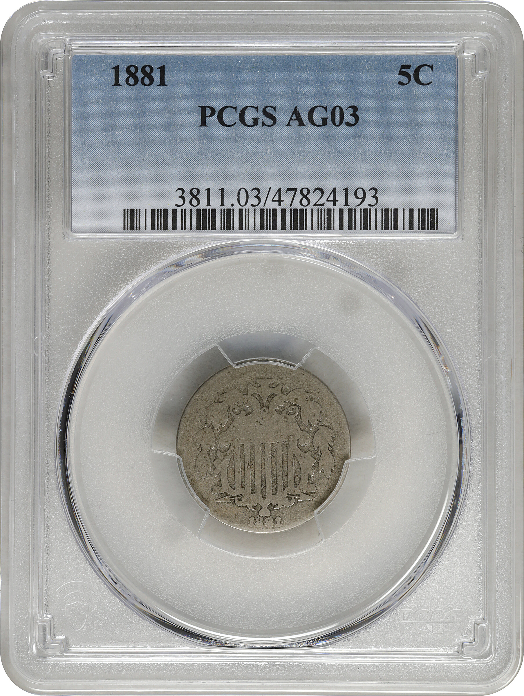 Shield Nickel 5c No Rays, 1867-1883 [Type] AG3 CAC thumbnail 3