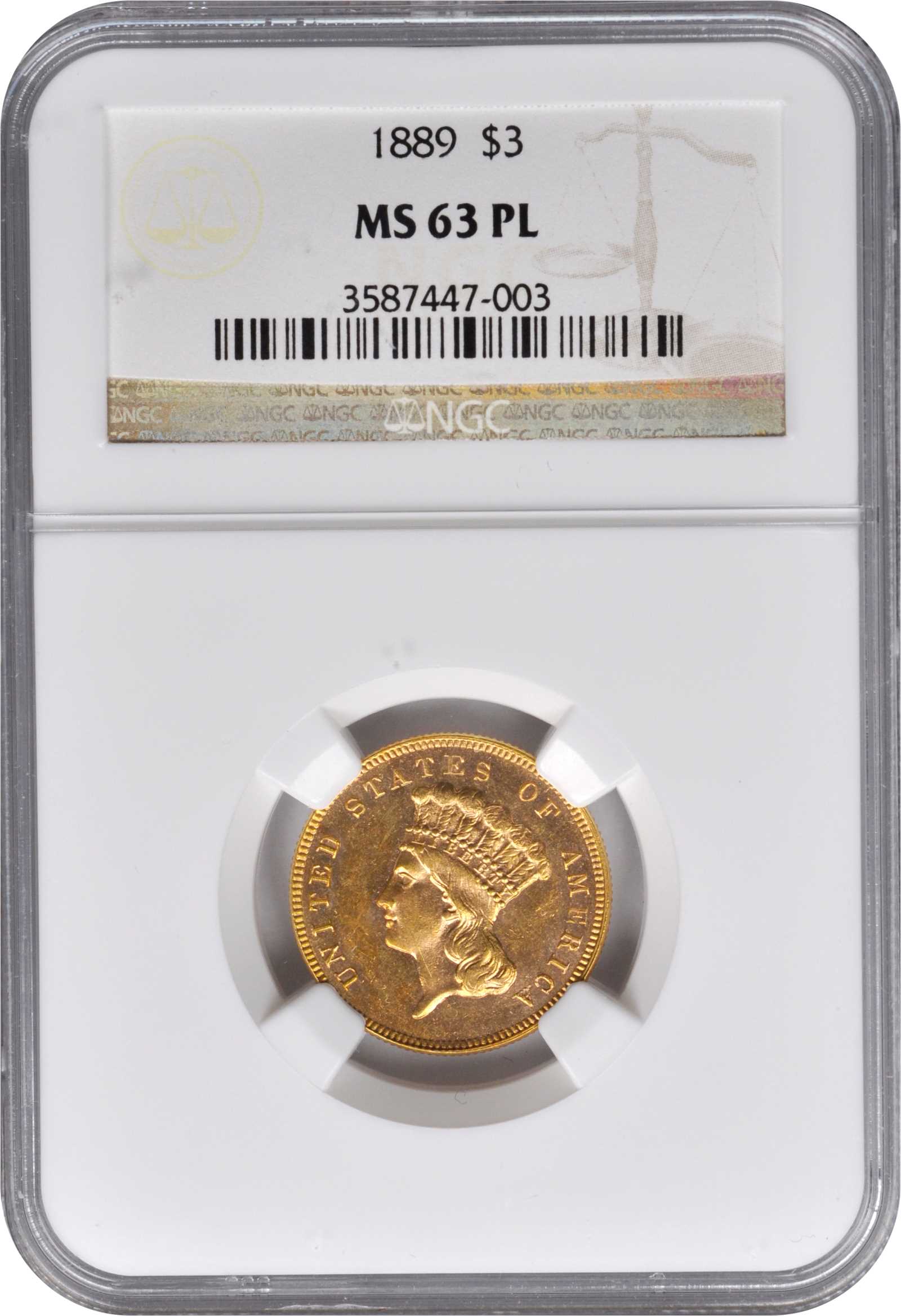 1889 $3  MS PL MS62 PL CAC thumbnail 3