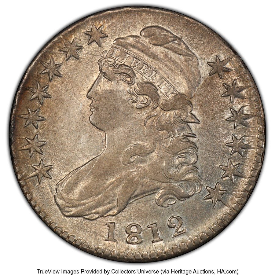 1812 50C Large 8, O-105a, R.1, AU50 PCGS. PCGS Population: (3/12 and 0/2+). NGC Census: (0/20 and 0/0+). CDN: $600 Whsle. B...