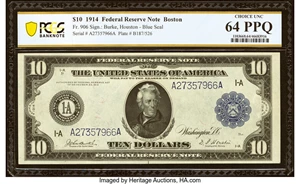 image for: Fr. 906 $10 1914 Federal Reserve Note PCGS Banknote Choice Unc 64 PPQ....