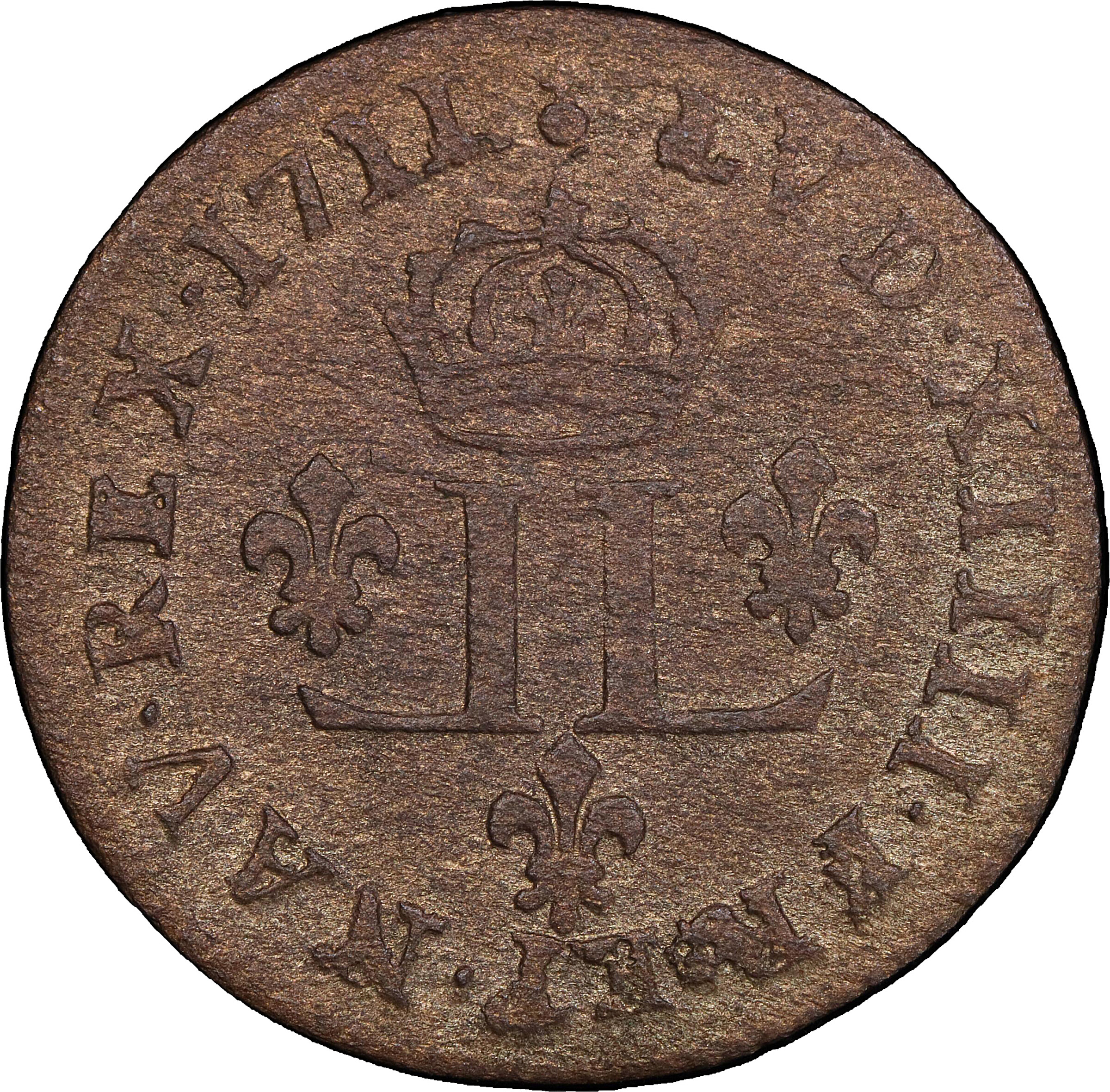 1711-AA 15 Deniers, or Half Mousquetaire. Metz Mint. Vlack-12. Rarity-5. VF-35 (PCGS).