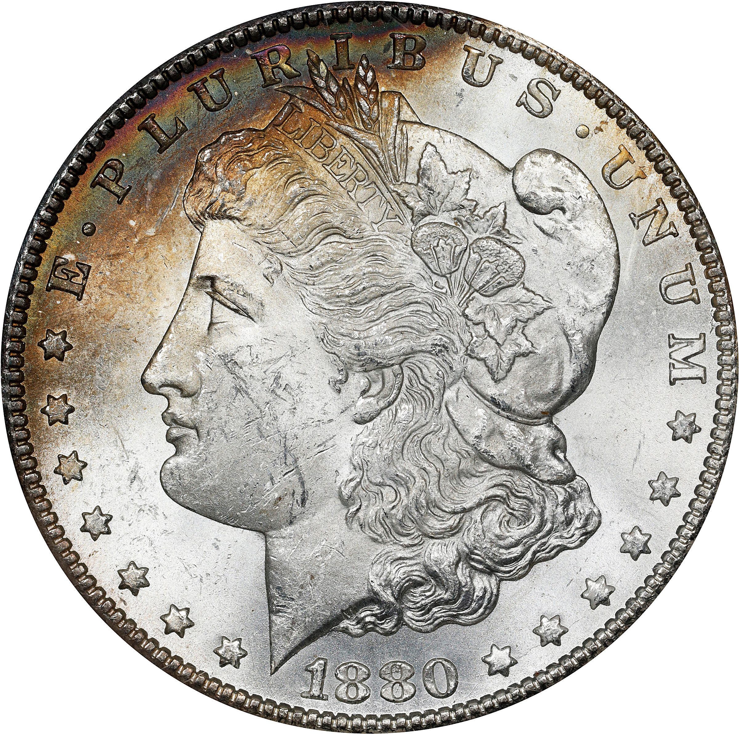1880-CC GSA Morgan Silver Dollar. 8/High 7. Mint State (Uncertified).