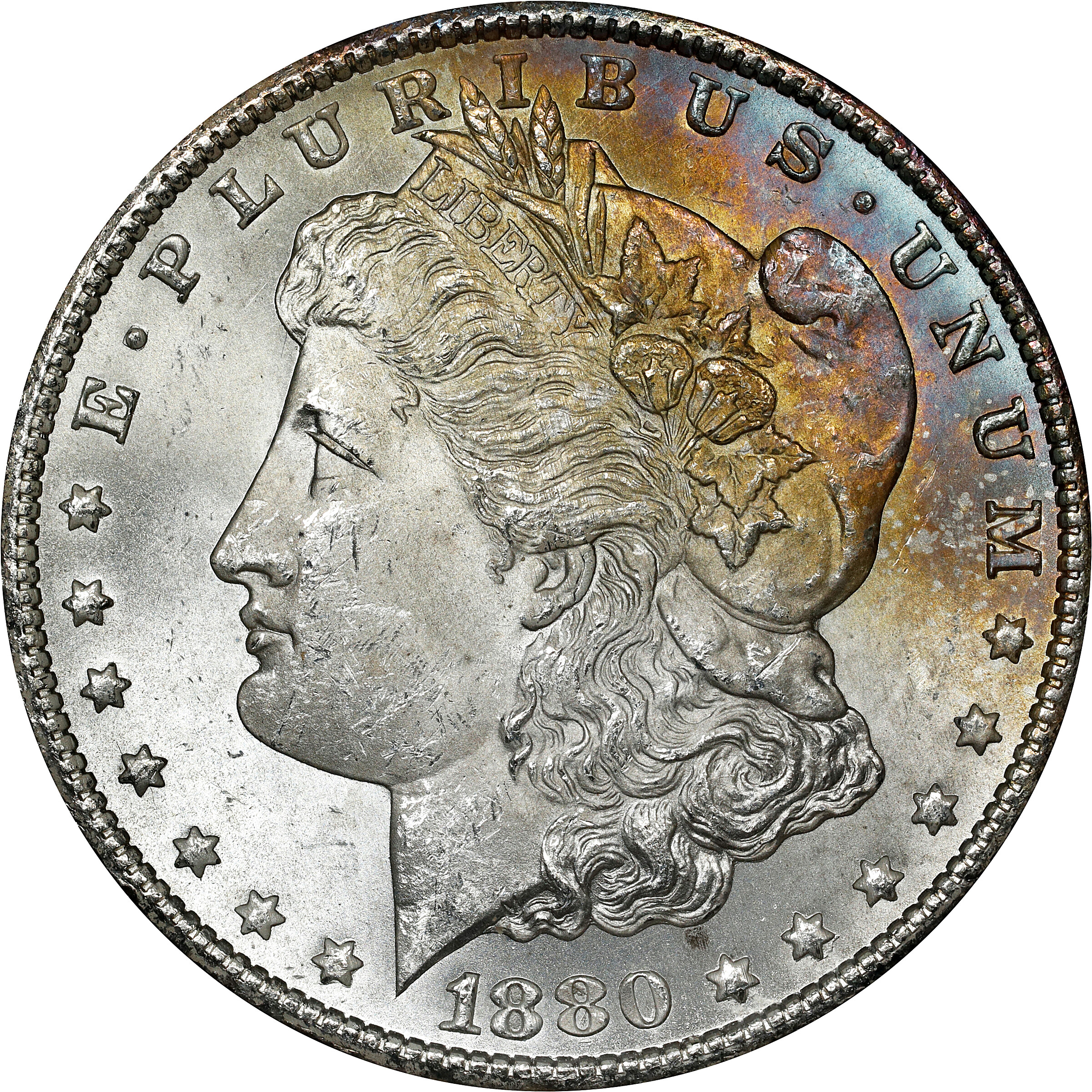1880-CC GSA Morgan Silver Dollar. 8/Low 7. Mint State (Uncertified).