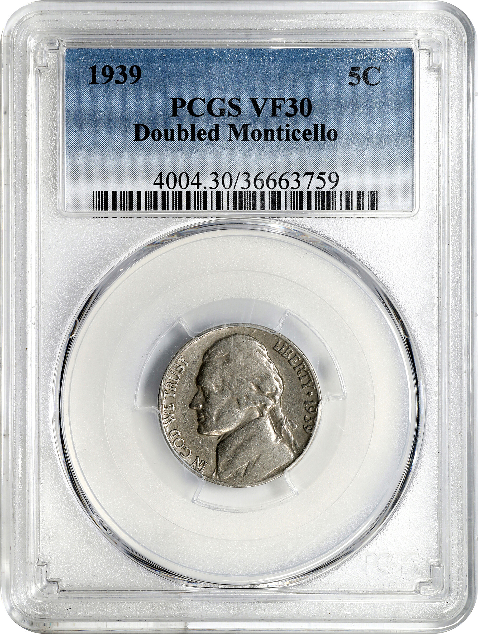 1939 5c Reverse of 1940, Doubled Monticello VF25 thumbnail 3