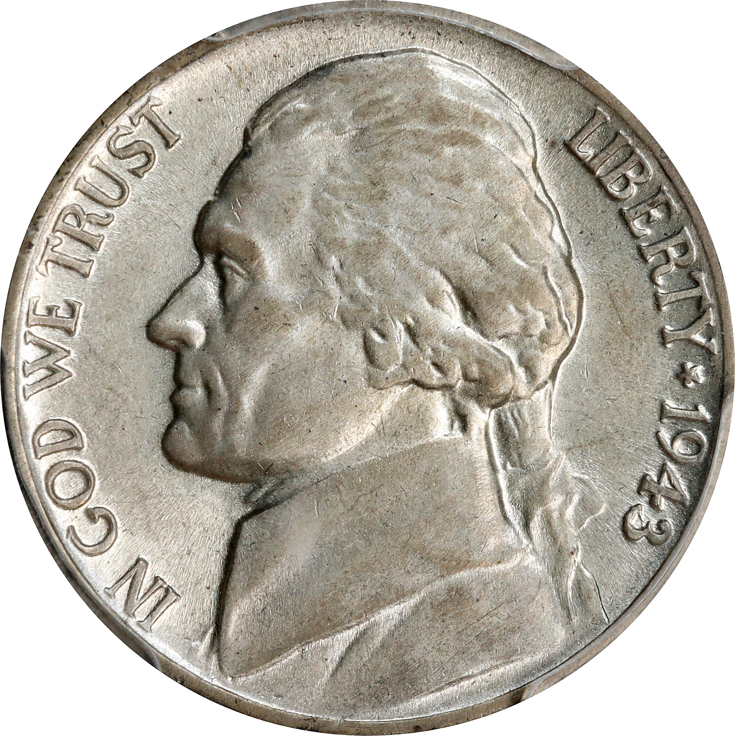 1943/2-P Jefferson Nickel. AU-58 (PCGS).