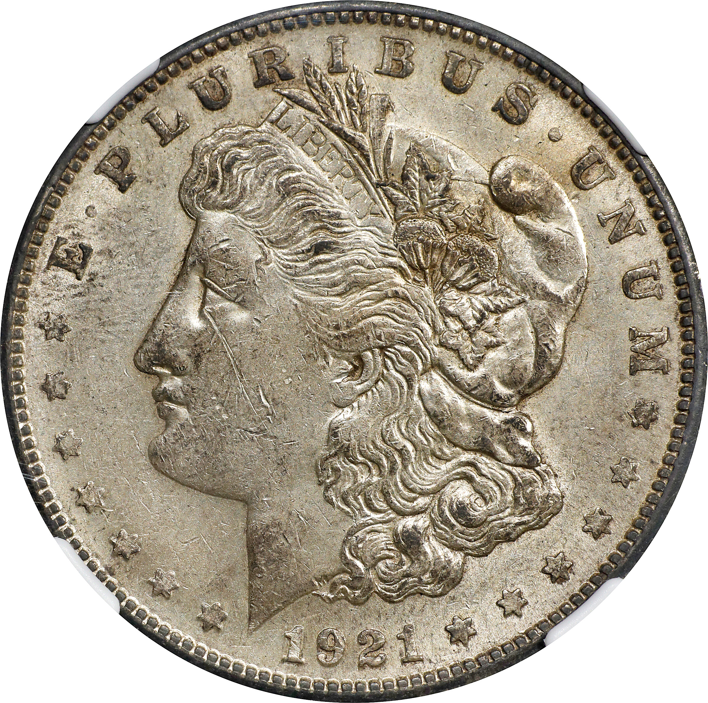 1921-S Morgan Silver Dollar. VAM-1B6. Hit List 40. Thorn Head. AU-55 (NGC).