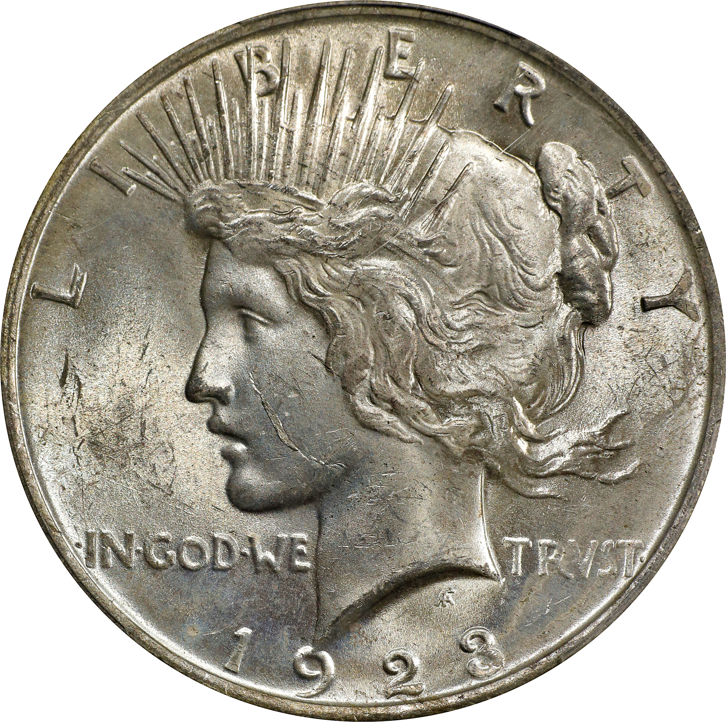 1923 Peace Silver Dollar. VAM-1D. Top 50 Variety. Whisker Cheek. MS-63 (PCGS).